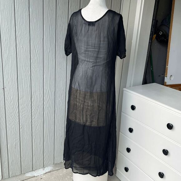 Vintage 90s Kloz Lyne India Boho Dress Black Sheer Sleeves Festival Grunge L - Picture 7 of 11